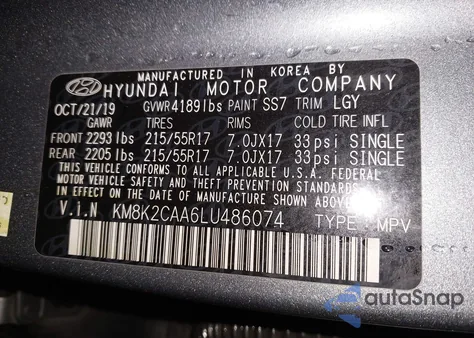 2020 Hyundai Kona Sel from USA, damaged, VIN KM8K2CAA6LU486074